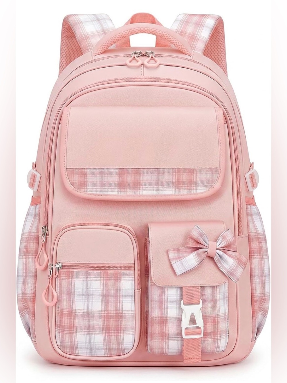 Pink Plaid Bow Backpack